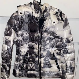 Moncler Puffer Coat, Size 1, White/Black/Grey